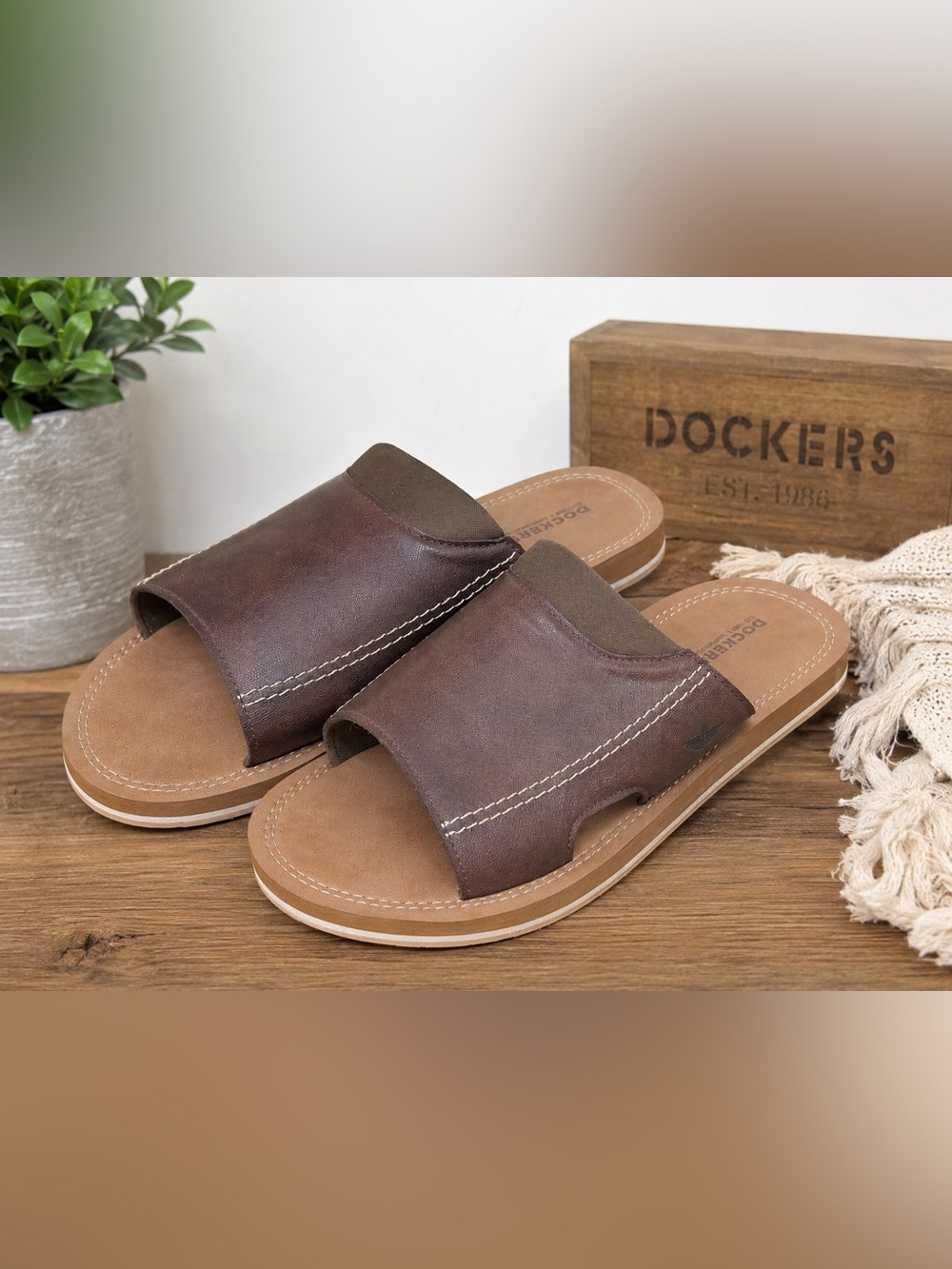 Dockers 100 Mile Collection Men's Elevated Casual Slide Sandals Brown Size 11
